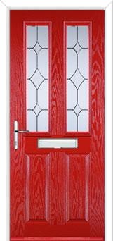 2 Panel 2 Square Crystal Diamond Composite Front Door in Poppy Red