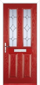 2 Panel 2 Square Crystal Diamond Composite Front Door in Red