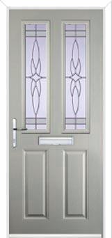 2 Panel 2 Square Crystal Harmony Composite Front Door in Agate Grey