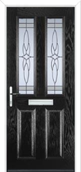 2 Panel 2 Square Crystal Harmony Composite Front Door in Black