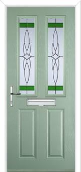 2 Panel 2 Square Crystal Harmony Composite Front Door in Chartwell Green