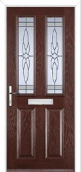 2 Panel 2 Square Crystal Harmony Composite Front Door in Darkwood