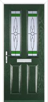 2 Panel 2 Square Crystal Harmony Composite Front Door in Green
