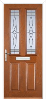 2 Panel 2 Square Crystal Harmony Composite Front Door in Oak
