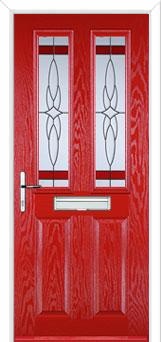 2 Panel 2 Square Crystal Harmony Composite Front Door in Poppy Red