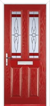 2 Panel 2 Square Crystal Harmony Composite Front Door in Red
