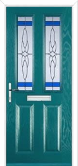 2 Panel 2 Square Crystal Harmony Composite Front Door in Turquoise Blue