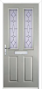 2 Panel 2 Square Zinc/Brass Art Clarity Composite Front Door in Agate Grey