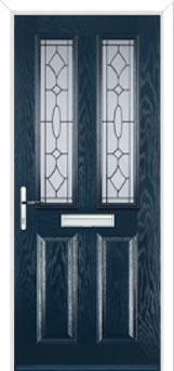 2 Panel 2 Square Zinc/Brass Art Clarity Composite Front Door in Dark Blue