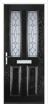 2 Panel 2 Square Zinc/Brass Art Clarity Composite Front Door in Black