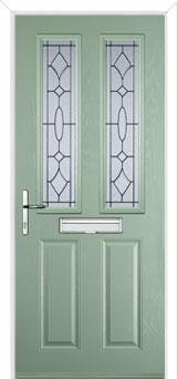 2 Panel 2 Square Zinc/Brass Art Clarity Composite Front Door in Chartwell Green