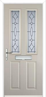 2 Panel 2 Square Zinc/Brass Art Clarity Composite Front Door in Cream