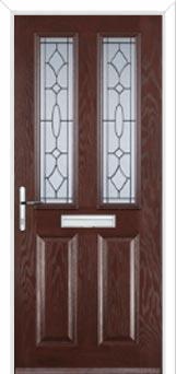 2 Panel 2 Square Zinc/Brass Art Clarity Composite Front Door in Darkwood