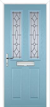 2 Panel 2 Square Zinc/Brass Art Clarity Composite Front Door in Duck Egg Blue