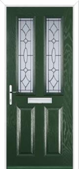 2 Panel 2 Square Zinc/Brass Art Clarity Composite Front Door in Green