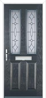 2 Panel 2 Square Zinc/Brass Art Clarity Composite Front Door in Anthracite Grey