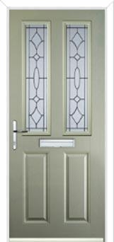 2 Panel 2 Square Zinc/Brass Art Clarity Composite Front Door in Pebble Grey