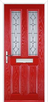2 Panel 2 Square Zinc/Brass Art Clarity Composite Front Door in Poppy Red