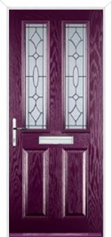2 Panel 2 Square Zinc/Brass Art Clarity Composite Front Door in Purple Violet