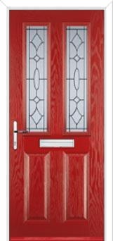 2 Panel 2 Square Zinc/Brass Art Clarity Composite Front Door in Red
