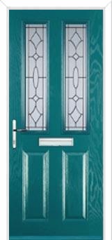 2 Panel 2 Square Zinc/Brass Art Clarity Composite Front Door in Turquoise Blue