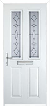 2 Panel 2 Square Zinc/Brass Art Clarity Composite Front Door in White