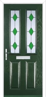 2 Panel 2 Square Drop Diamond Composite Front Door in Green