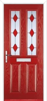 2 Panel 2 Square Drop Diamond Composite Front Door in Red