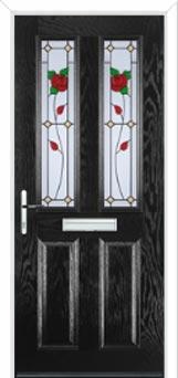 2 Panel 2 Square English Rose Composite Front Door in Black