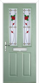 2 Panel 2 Square English Rose Composite Front Door in Chartwell Green