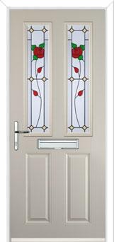 2 Panel 2 Square English Rose Composite Front Door in Cream