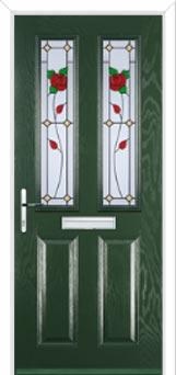 2 Panel 2 Square English Rose Composite Front Door in Green