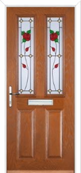 2 Panel 2 Square English Rose Composite Front Door in Oak