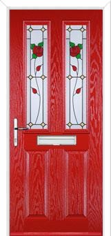 2 Panel 2 Square English Rose Composite Front Door in Poppy Red