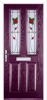 2 Panel 2 Square English Rose Composite Front Door in Purple Violet