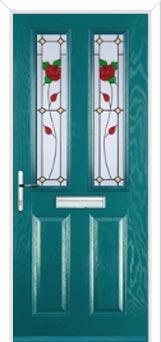 2 Panel 2 Square English Rose Composite Front Door in Turquoise Blue
