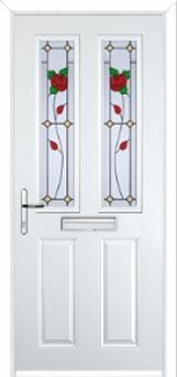 2 Panel 2 Square English Rose Composite Front Door in White