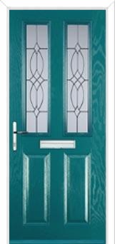 2 Panel 2 Square Flair Composite Front Door in Turquoise Blue