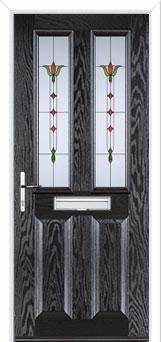 2 Panel 2 Square Fleur Composite Front Door in Black Brown