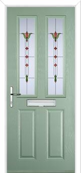 2 Panel 2 Square Fleur Composite Front Door in Chartwell Green