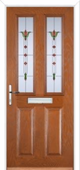 2 Panel 2 Square Fleur Composite Front Door in Oak