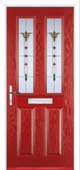 2 Panel 2 Square Fleur Composite Front Door in Red
