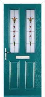 2 Panel 2 Square Fleur Composite Front Door in Turquoise Blue