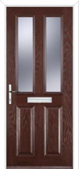 2 Panel 2 Square Glazed Composite Front Door in Darkwood