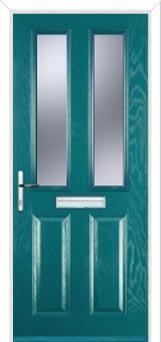 2 Panel 2 Square Glazed Composite Front Door in Turquoise Blue