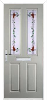 2 Panel 2 Square Mackintosh Rose Composite Front Door in Agate Grey