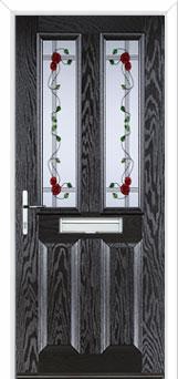 2 Panel 2 Square Mackintosh Rose Composite Front Door in Black Brown