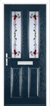 2 Panel 2 Square Mackintosh Rose Composite Front Door in Dark Blue
