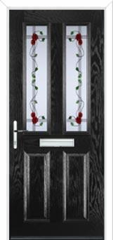 2 Panel 2 Square Mackintosh Rose Composite Front Door in Black
