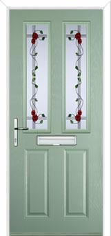 2 Panel 2 Square Mackintosh Rose Composite Front Door in Chartwell Green
